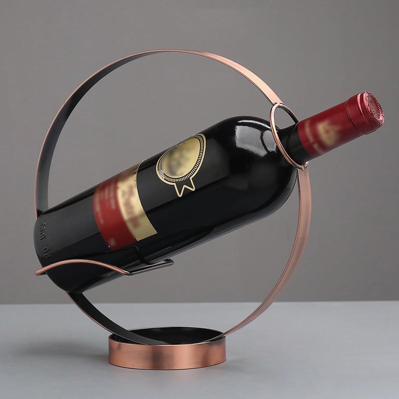 GeLive Tabletop Wine Bottle Holder Stand Freestanding Wine Rack Artistic Geometric Single Decorative Wine Display for Countertop Coffee Bar Shelf Kitchen Home Decor Gift (Bronze) - Image 1